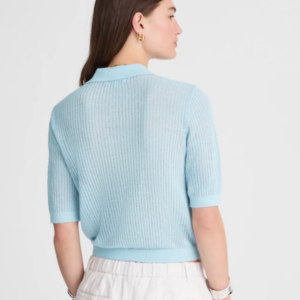 Madewell pale blue Short-Sleeve Polo Sweater Tee - Picture 3 of 4